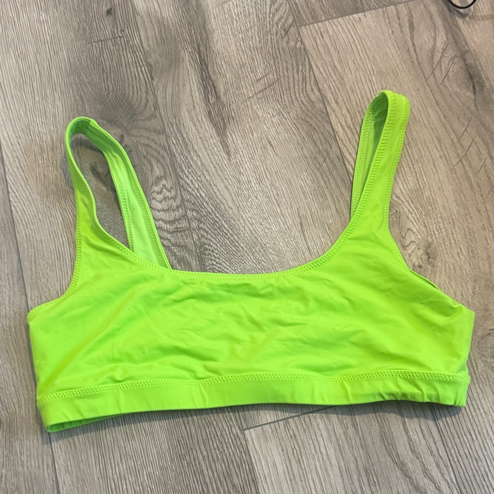 SKIMS SWIM Neon Green Scoop Neck Bathing Suit Bikini Top sz L